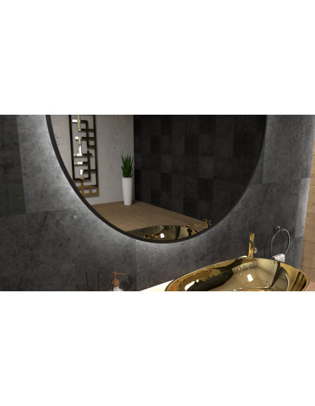 Okrągłe lustro w czarnej cienkiej ramce LOFT